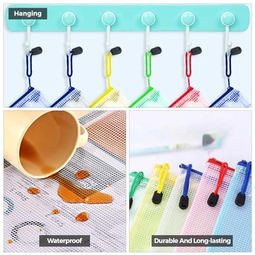 Pochette Document Zippée A4,Pochette Zippée 5 Couleurs PVC Transparentes Document Dossier,Pochette Fermeture,Mesh Zipper Pouch pour Voyage,pour Bureau,Voyage, Fournitures(10Pcs)