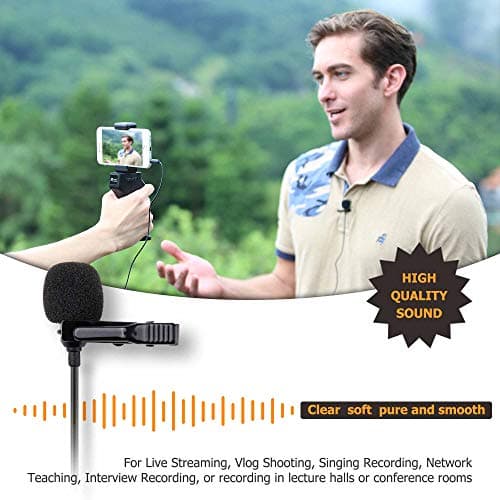 KIWIFOTOS - Microphone Lavalier Omnidirectionnel, 3.5mm TRS TRRS Microphone Lavalier Lapel pour Caméscopes pour Caméscopes PC Smartphones Caméscopes Zoom Handy Recorders (2m / 6.6 ')