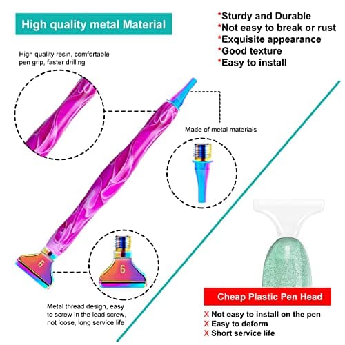 Souarts Kit de stylos de peinture diamant 5D à faire soi-même, kit d'accessoires de peinture diamant avec plusieurs têtes de stylo de rechange
