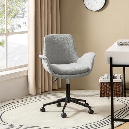 HULALA HOME Chaise de Bureau, Chaise d'ordinateur avec accoudoirs, Hauteur réglable, Fauteuil bouclé en Tissu pour Salon et Chambre à Coucher (Gris)