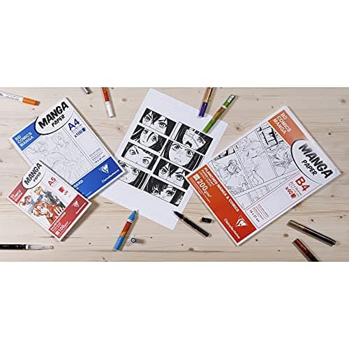 Clairefontaine 94045C Étui Manga et Multi-techniques - 40 Feuilles Papier Dessin Blanc Lisse A4 21x29,7 cm 200g - Papier imprimé avec une Graduation Simple - Idéal pour le Dessin au Feutre à Alcool