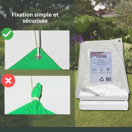 Perfect Cover Bâche imperméable avec œillets, en tissu, pour sol, tapis de tente pour camping et jardin extérieur, disponible en plusieurs tailles et couleurs, 12 x 15 m, 180 m2, 150 g/m2, blanc