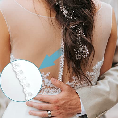 DHER Garniture de Boutonnière Ruban en Dentelle avec Bouton Cordon élastique à œillets de 18m boutonnières élastiques pour robes de mariée, boucles élastiques pour cols de femmes décorations (Blanc)