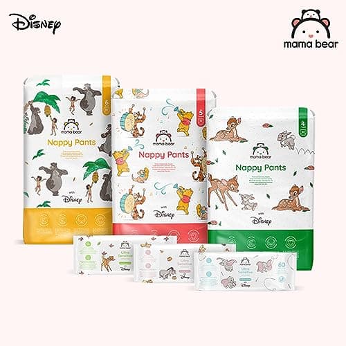 Marque Amazon - Mama Bear Disney Couches Culottes, Taille 5 (12-17 kg), Blanc, 140 Pièces (2 lot de 70) - PACK MENSUEL