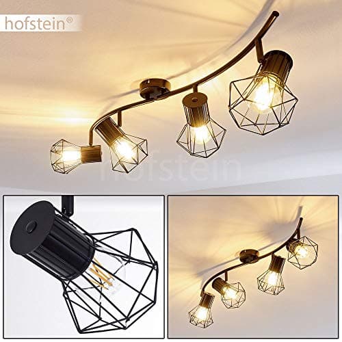Plafonnier Bardhaman, lampe de plafond en métal noir, 4 flammes, 4 x E27 douille, spot au design rétro/vintage en grille et effet de lumière au plafond, sans ampoules