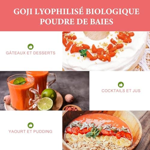 Poudre de Goji Bio Extraits, Baies Biologiques de Goji Poudre, Baies de Goji Bio de Qualité Supérieure - Immunité et Fatigue, Sans Additifs, Sans OGM, Supplément de Fines Herbes, 454g/1lb