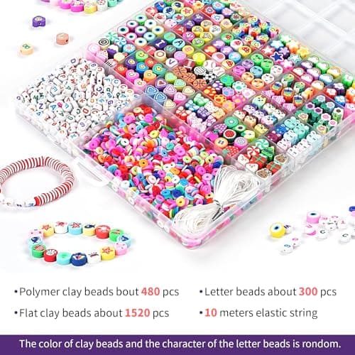 Jollin 2300pcs argile bricolage perles pour bracelet collier boucles d'oreilles kit de fabrication de bijoux, artisanat accessoires cadeaux d'anniversaire jouets pour enfants 6-12 ans
