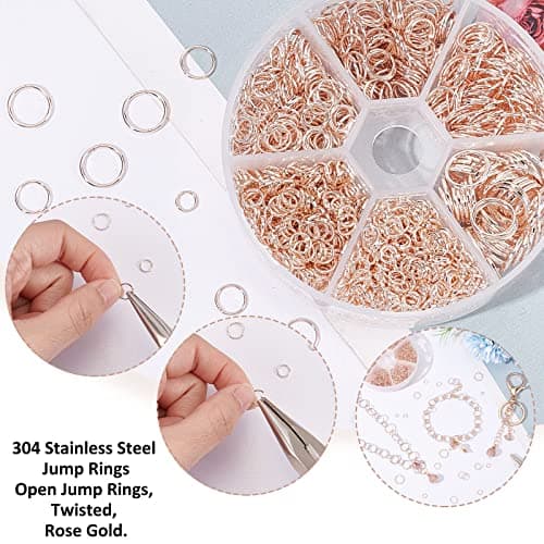 PH PandaHall Environ 83g 6 Tailles Anneaux de Saut Ouvert en Fer Jup Ring Or Rose Anneau de Jonction Connecteur de Bijoux Chaine Links pour Fête des mères la Fabrication de Bijoux, 4/5/6/7/8/10mm
