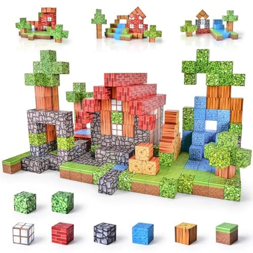 Ulikey Bloc Minecraft Aimanté, 80 Pièces Construction Magnetique Enfant 2.5CM Jeux de Construction Magnétique Forêt Cube Magnétique pour Enfants 3 4 5 6 7 8 9 10 Ans (Aventure en Forêt)