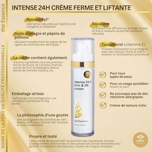 GMT Beauty Intense 24h Firm & Lift Cream - Creme Hydratante Visage - Crème de Nuit et de Jour Tous Types de Peau - Crème Anti-rides à Effet Lifting - Soins pour le Visage pour Hommes et Femmes