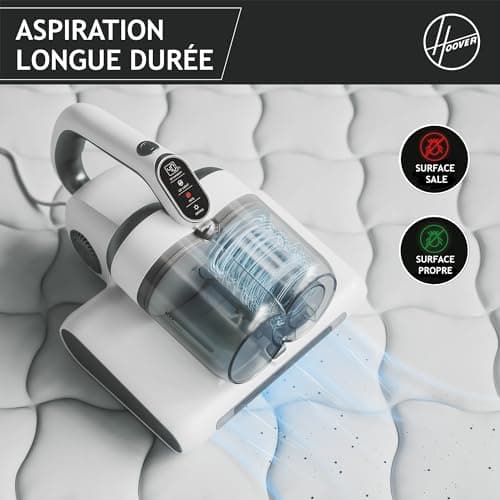 HOOVER Aspirateur Matelas HMC510UV, Léger, Détecteur de Poussière, Elimination des Acariens, Lumière UV-C, Anti-Allergène, Antibactérien, Fonction Séchage pour Prévenir des moisissures