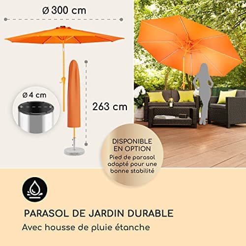 Blumfeldt Parasol de Jardin Exterieur et Balcon, Panneaux Solaires, Lumières LED, Protection UV, Etanche, Grand Parasol Deporte Réglables Hauteur et Angle, Parasols Exterieur Jardin, Avec ou Sans Pied