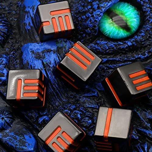 HNCCESG Dés JDR 6 Faces en Métal, Dés de Jeux pour Donjons et Dragons,Dés Jeu de Role 6 Pièces avec boîte en métal Dés Polyédriques(D6 Orange)