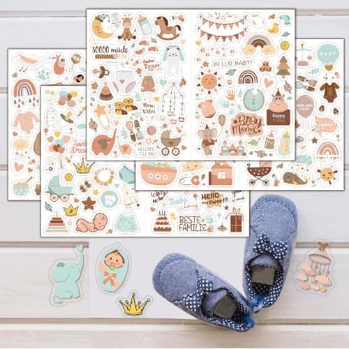 Goiern Lot de 4 212 autocollants pour albums photo pour enfants et bébés - 8 feuilles DIN A4 - Autocollants de scrapbooking à personnaliser, autocollants de scrapbooking pour bébé (marron)