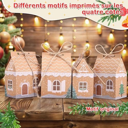 LEMESO 24 Sacs Cadeau de Noël, Boîte de Calendrier de l'Avent à Remplir, Sac en Papier Kraft Sac Bonbon Idéal pour Noël Anniversaire Mariage