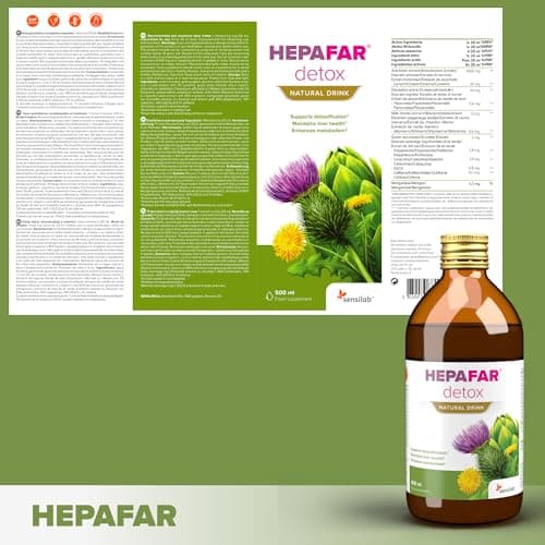 Hepafar Natural Liver Detox Drink – 500 ml pour 20 jours – Avec du chardon-Marie, du thé vert, du manganèse, du pissenlit et de l'artichaut – Nettoyage naturel – Sensilab