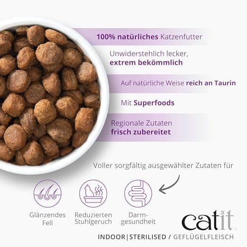 Catit Recettes Croquettes pour Chats, à la Volaille, pour Chats Adultes Vivant à la Maison, Stérilisés ou Peu Actifs, Aliment Complet, 2 kg, Aide à Réduire la Mauvaise Odeur des Selles