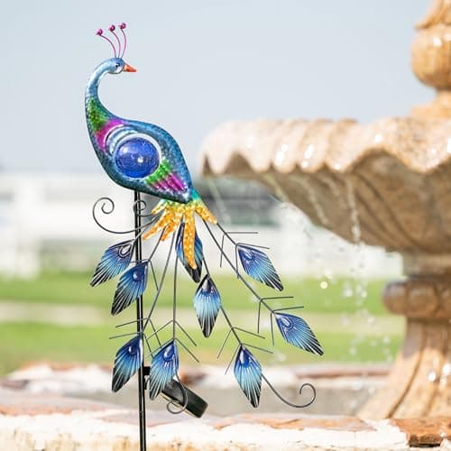 TERESA'S COLLECTIONS Lampe Solaire Exterieur Jardin,Decoration Jardin Exterieur, Statue Paon de Jardin en Métal 80cm, Éclairage Solaire à LED, Décoration de Jardin, Éclairage de Jardin, Cadeau Femme