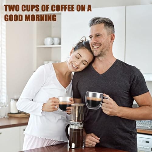 ALLOMN Lot de 2 tasses à café à double paroi, 250 ml, cappuccino, latte, macchiato avec poignée, résistantes à la chaleur, pour café, thé, lait, jus, crème glacée