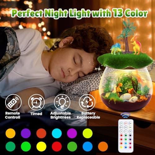 RONSTONE Dinosaure Jouets Cadeaux d'anniversaire Kit de Terrarium pour Garçons - DIY Créatif Dino Veilleuse pour Enfant de 4 5 6 7 8 Ans - Kits Éducatifs d'art et d'artisanat pour Enfants (10Pcs Dino)