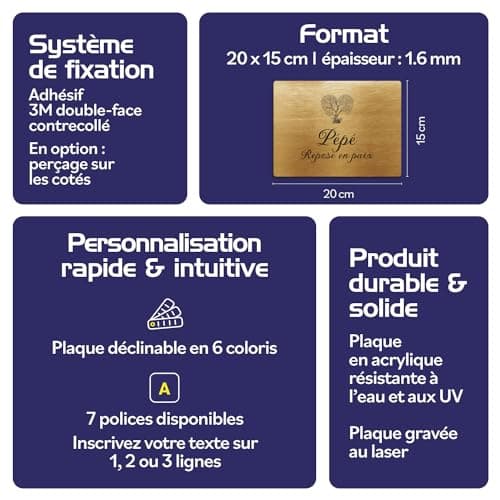 Plaque gravée funéraire motif Arbre côur autocollante 20x15 cm personnalisée 1 à 3 lignes Alu Brossé