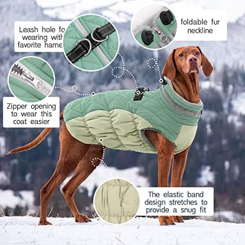 Kuoser Manteau Imperméable pour Chien, Veste d'hiver Chaude pour Chien Coupe-Vent, Gilet Réfléchissant Doublure en Polaire et Col en Fourrure, Vêtements d'Extérieur pour Chiot avec Anneau en D