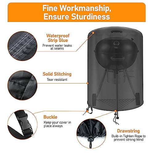 Raweao Housse Barbecue Weber 57cm, Bache Barbecue Weber 57cm, Housse Weber 57cm Rond 500D Oxford Imperméable Exterieur(Φ71x68cm)