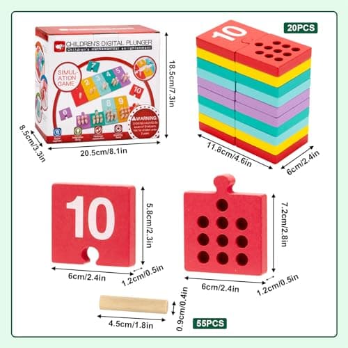 Wisplye Montessori Jouets en Bois, Mathématique Tableau Jeu des Chiffres, Planche Empilage Éducatif, Apprends à Compter, Jouets d'activité et de Développement, Jeux Enfant 3 4 5 6 Ans Garçon Fille
