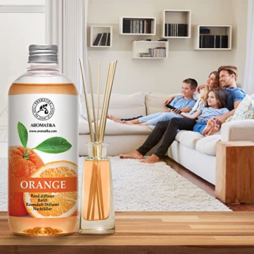 Recharge pour Diffuseur Orange 2x500ml - Diffuseur de Huile Aromathérapie à l'Huile Essentielle Orange - Parfum de Ambiance - Diffuseur Parfumé - Arôme Orange - Diffuseur avec Bâtons