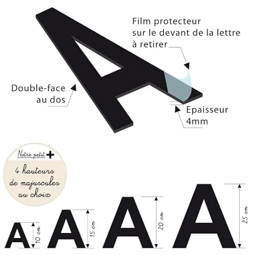 Adzif.biz - Lettre F Décorative en Verre Acrylique Noir 4mm | Lettrage Élégant en Verre Synthétique pour Prénom, Mariage, Enseigne et Décoration