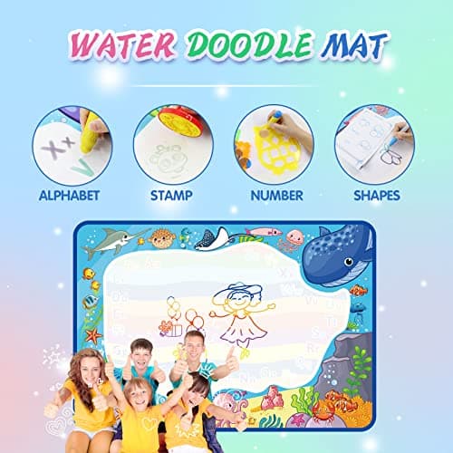 PHYLES Tapis de Dessin à Eau, 100 * 70cm Pas de Gâchis Tapis Dessin Enfant, 10 Couleurs Tapis Doodle Matte, Jouets Éducatifs pour Enfants, Cadeau de Noël Adapté aux Enfants dès 2 ans+