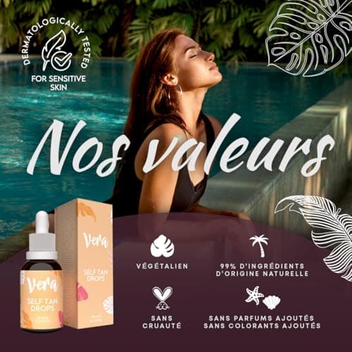 Vera® Gouttes Autobronzantes Visage | DHA & Acide Hyaluronique | Hâle Progressif & Sur-Mesure | Naturel à 99% | Sans Parfum ni Colorants | Conçu pour Peaux Pâles | 30ml | Fabriqué en Allemagne