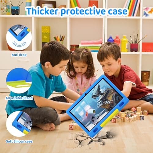 Wqplo Tablette pour Enfants 10 Pouces Android 8+64 Go 5000mAh Bluetooth IPS HD 1280 * 800 Affichage Contrôle Parental (Bleu)