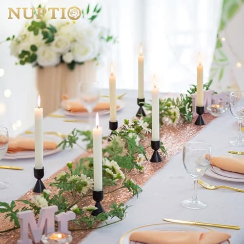 NUPTIO Bougeoir pour Bougies Noir 4 pièces Bougeoirs pour Bougies à Chauffe-Plat Bougeoirs Coniques en Aluminium Centres de Table Décoration de Table Mariage Fête Cheminée Noël