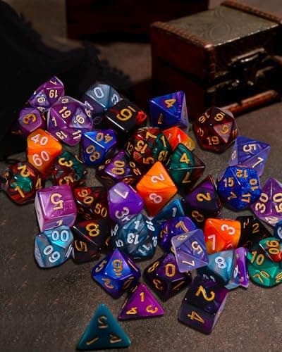 TIDEVAN Dés Polyédriques,42 Pièces Polyédrique Jeu de Dice Réutilisable Jeux de Table dés,avec 6 Petits Sacs à Dés Velours Gratuit Les Donjons Dragons DND RPG Jeux de Table MTG Dés D4 D8 D10 D12 D20