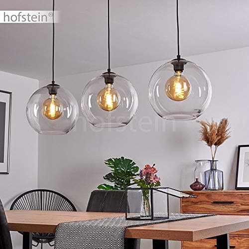Suspension Minhe en métal noir et verre, lampe pendante vintage idéale dans un salon rétro, hauteur max. 153 cm, pour 3 ampoules E27, ampoule(s) non incluse(s)