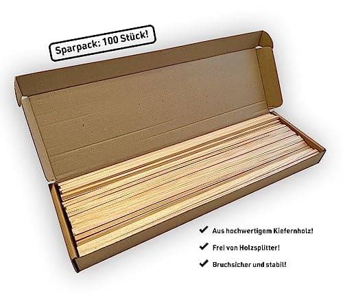 PINI Lot de 100 bâtonnets carrés en bois - 400 x 5 x 5 mm - Pour travaux manuels et la maison