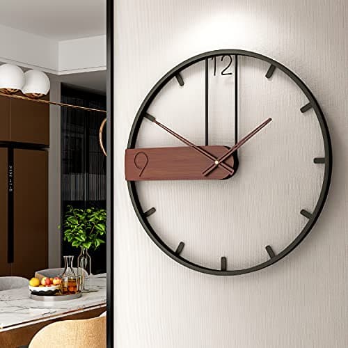 Yumyolk Horloge Murale à Cadre Rond Noir 60cm Mains en Bois Brunes Silencieuse Design Moderne Pendules murales pour la Décoration d'art de Bureau de Salon de Chambre à Coucher