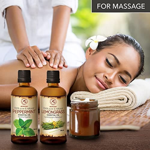 Huiles Essentielles Set 2x100ml - Huile de Menthe Poivrée - Huile de Citronnelle - Pur & Naturel pour Diffuseurs - Aromathérapie - Beauté - Spa - Relaxation - Bain