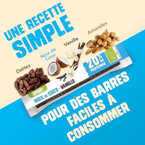 Gourmiz barres de fruits protéinées - 12 x 40gr - (20% de protéines), barre protéinée énergétique bio, dattes, noix de coco, & vanille, snacks vegan, proteine & sans gluten, protein bar