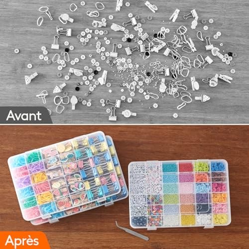 Lifewit Boite Rangement Plastique 2 Pièces, Petite Boite Rangement Perles avec Couvercle, Boite Rangement Compartiment Tiroir avec 36 Diviseurs Ajustables pour Diamond Painting, Lego, Bijoux, Vis
