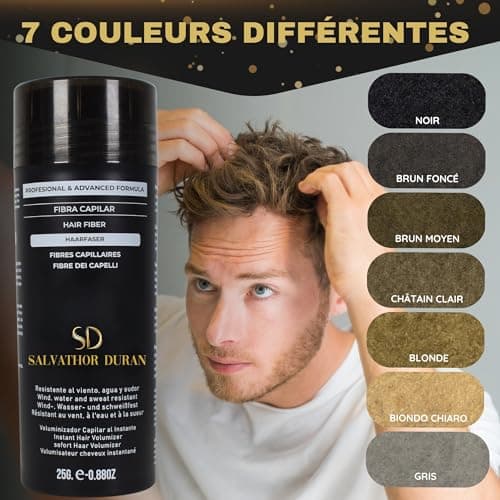 Fibres Capillaires Salvathor Duran 25 gr – Dissimule la Calvitie - Couvre la Perte de Cheveux - Crée du Volume Capillaire pour Hommes et Femmes - Kit Fibre de Cheveux + Pompe + Peigne (Blond)