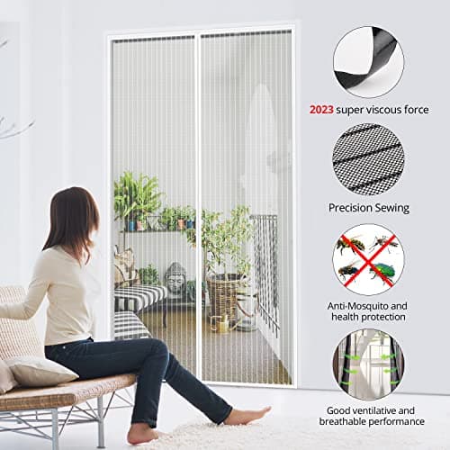 MYCARBON Moustiquaire Porte Fenêtre 120x220cm Magnétique Rideau de Porte Anti Mouche Maille Ultra Fine Moustiquaire Fenêtre Aimantée Protection Contre les Moustiques, Bande Adhésive Incluse, Blanche