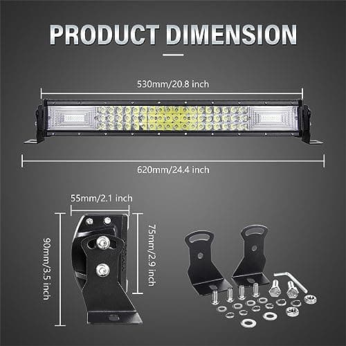 AUXTINGS Barre de rampe à LEDs Droit de 56cm 270W, 3 rangées de Feux de Travail à LEDs étanches 12V Feu de Brouillard à LEDs avec DT câblage pour Voiture, Camion, Tracteur, SUV, IP67