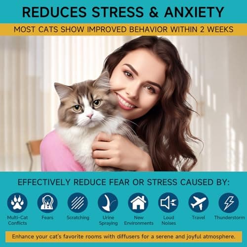 Woyamay Diffuseur De Pheromones Chat, Diffuseur Anti Stress Chat, Kit 3 en 1 avec 1 Diffuseur Et 2 Flacons De Recharge (48 ML), Soulagement De L'anxiété, Jusqu'à 60 Jours, Diffuseur Pheromones Chat