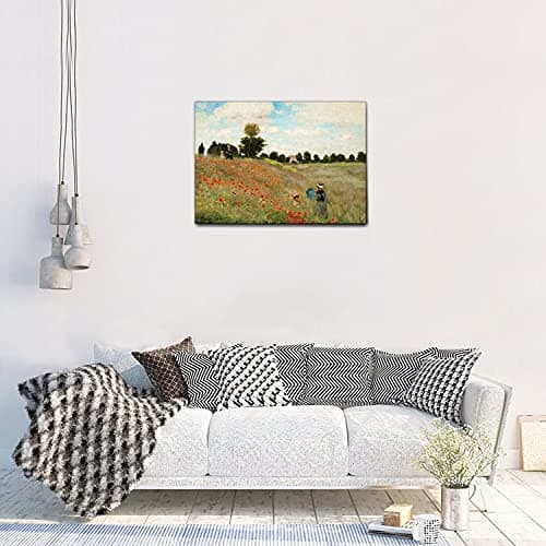 Giallobus - Cadre - Claude Monet - Champ de Coquelicots 2 - Toile à Cadre Standard - 70x50 - Prêt à accrocher - Peintures Modernes pour la Maison