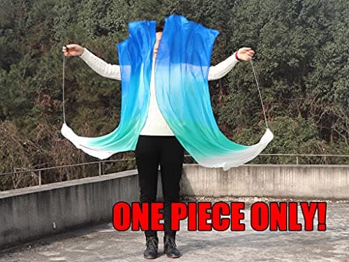 Winged Sirenny 1 Pièce Poi Voile de Danse Orientale (Baladi) 135cm, Accessoire De Danse Ventre en Vraie Soie (Mer)