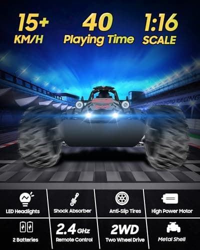 SZJJX Voiture Télécommandée Tout Terrain avec LED,2.4Ghz 15+KM/H Voiture Telecommandé Enfant 3 4 5 6 7+,Voiture RC,Coquille Alliage,Jouet Voiture Radiocommandée Cadeau pour Fille Garcon Noir Rouge