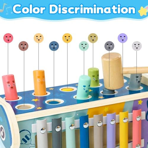 Fajiabao Jouet Bebe 1 an-Jouet Enfant 1 an Jeux Montessori 1 an Xylophone Bebe Jeux en Bois Bebe Cadeau 1 2 an Fille Garcon 3 en 1 Jeu Educatif 1 2 an Bebe avec Jeu de Taupe, Jeu Match de Numéro