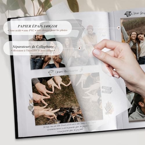 Lanpn Album Photo Scrapbooking, Petit Lin conception de fenêtre DIY Album 60 Pages Blanches Avec Séparateurs de Cellophane Pour 9x13cm 10x15cm 13x18cm Photos (19x27cm, Beige)
